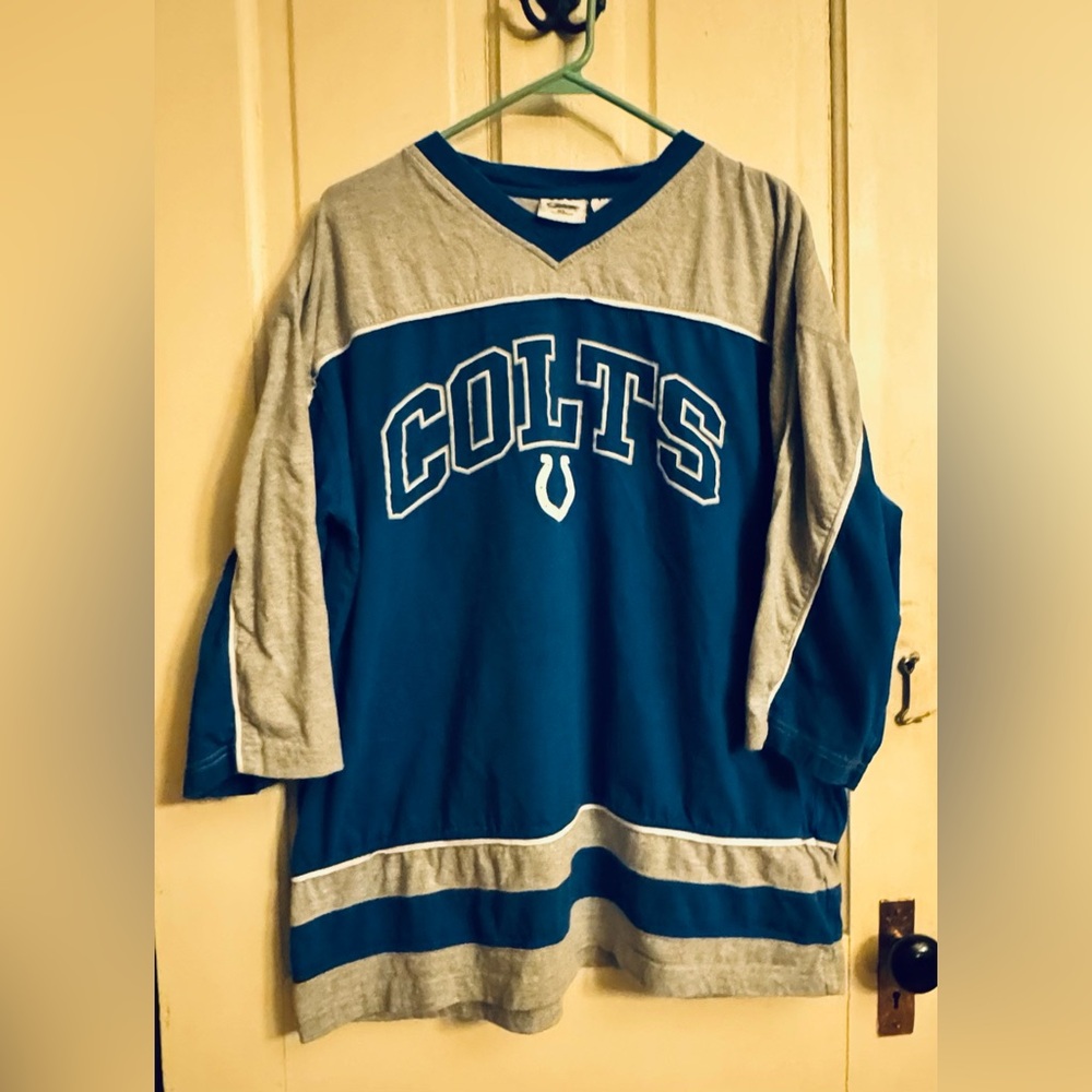 Colts Men’s V-Neck Jersey Top in Blue and Gray
